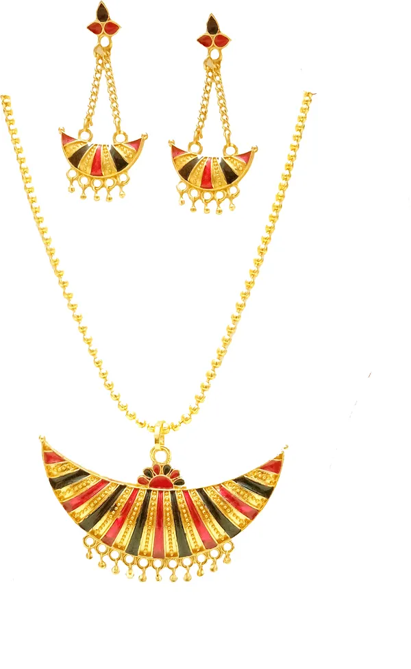 Assamese_Traditional_Red-Black_Joonbiri_Chain_Jewellery_Set_For_Women